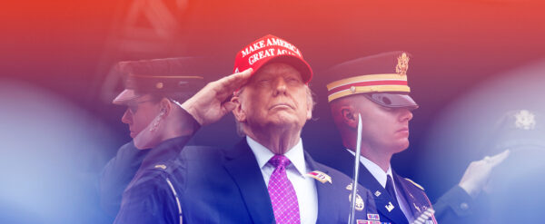 Collage mit Donald Trump und Soldaten
